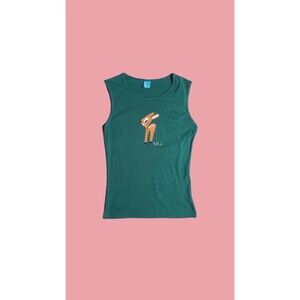 Y2K. PAUL FRANK Hunter Green Sleeveless Deer Fawn Tank Top. Muscle Tee. XS-S